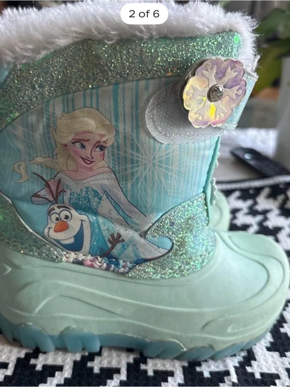 Disney Frozen Anna & Olaf Light Blue Glitter Kids Snow Boots